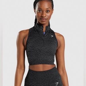 Black Patterned Sleeveless Zip-Up Top